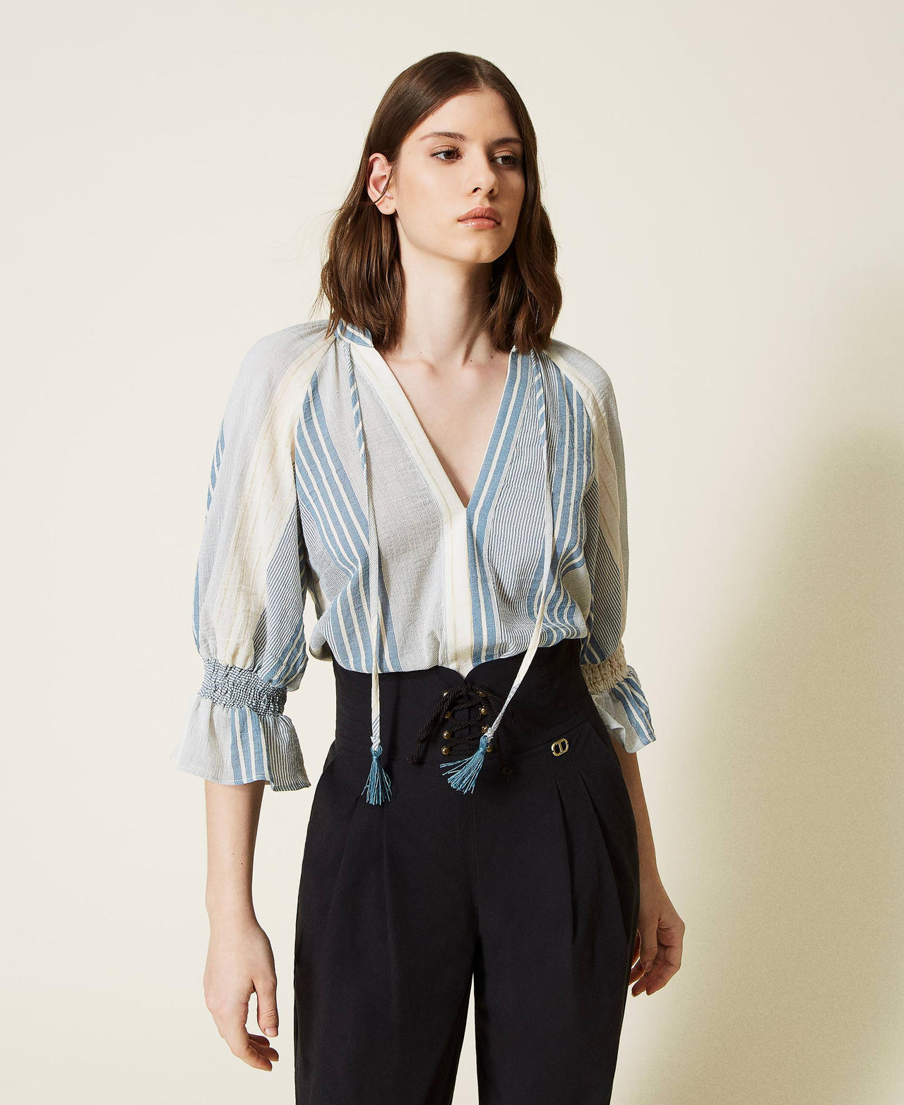 Striped gauze blouse