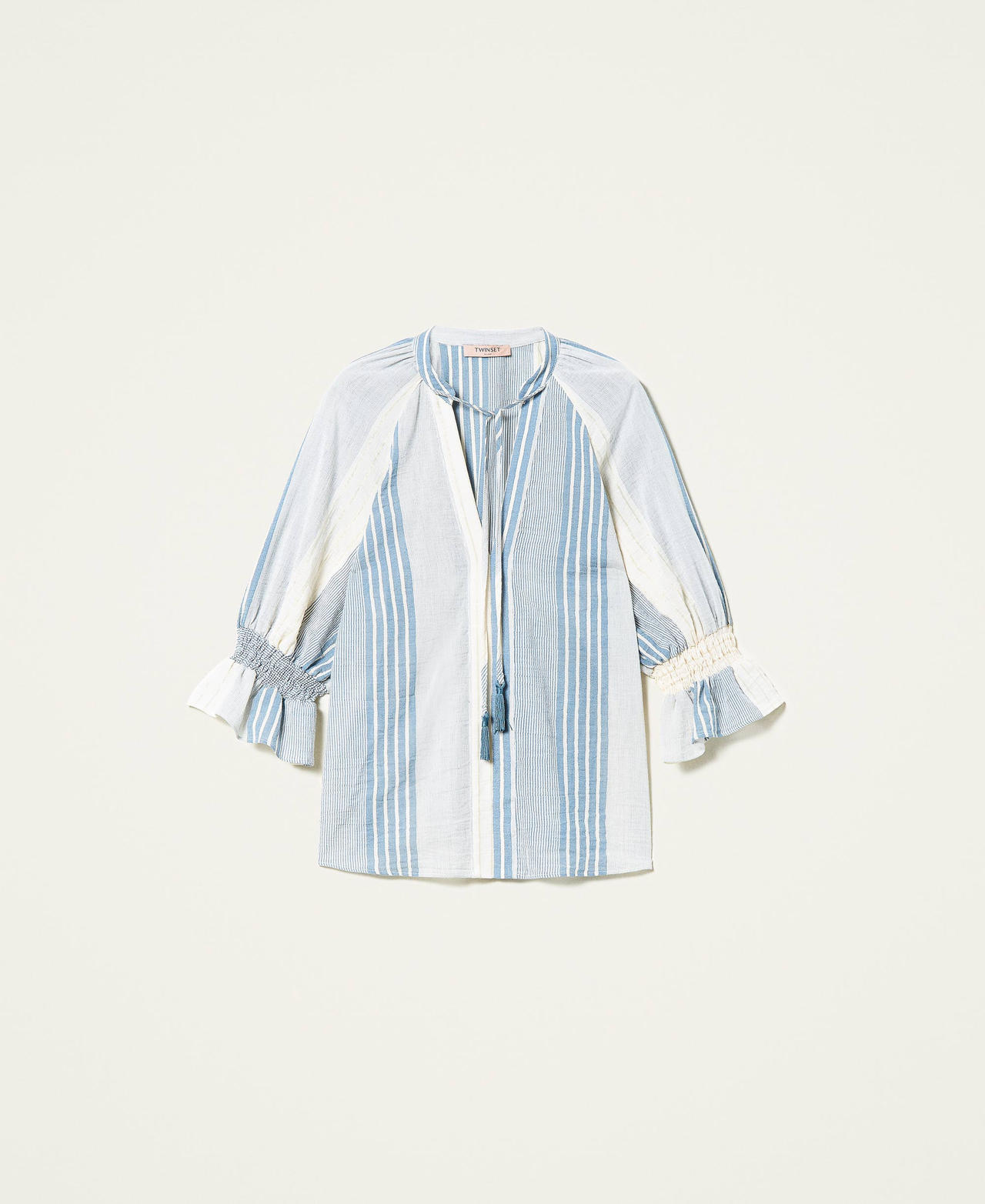 Striped gauze blouse “Snow” White / “Infinity” Light Blue Woman 221TT2333-0S