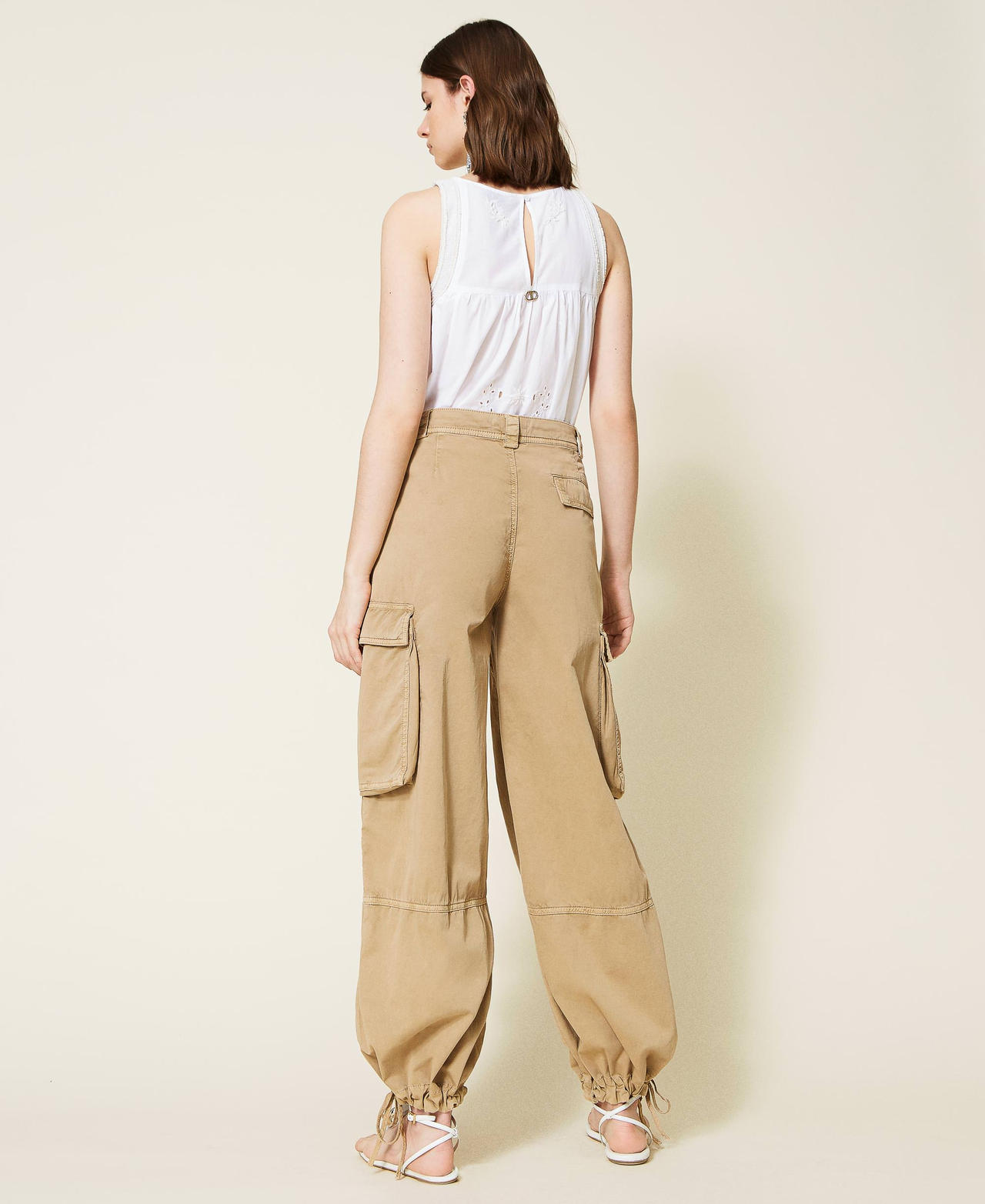 Wide leg drill cargo trousers