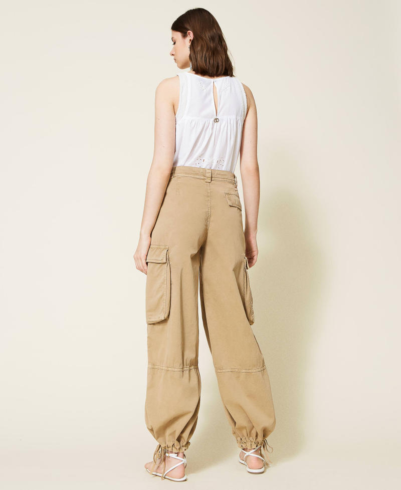 Wide leg drill cargo trousers Woman, Beige | TWINSET Milano