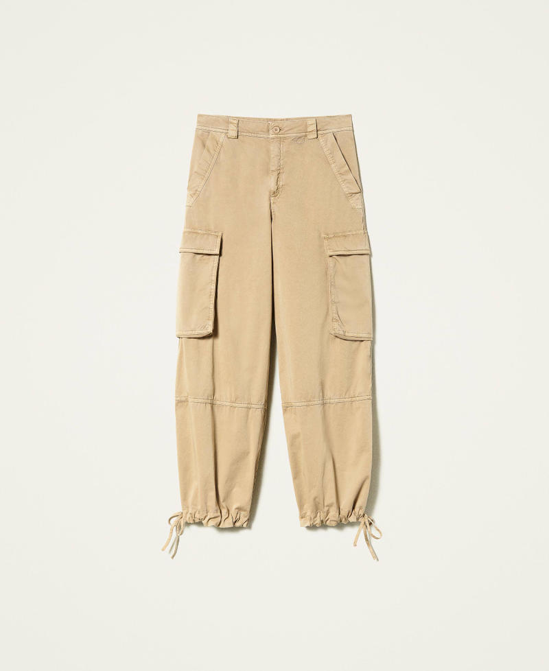 Wide leg drill cargo trousers "Cold Sand” Beige Woman 221TT2351-0S