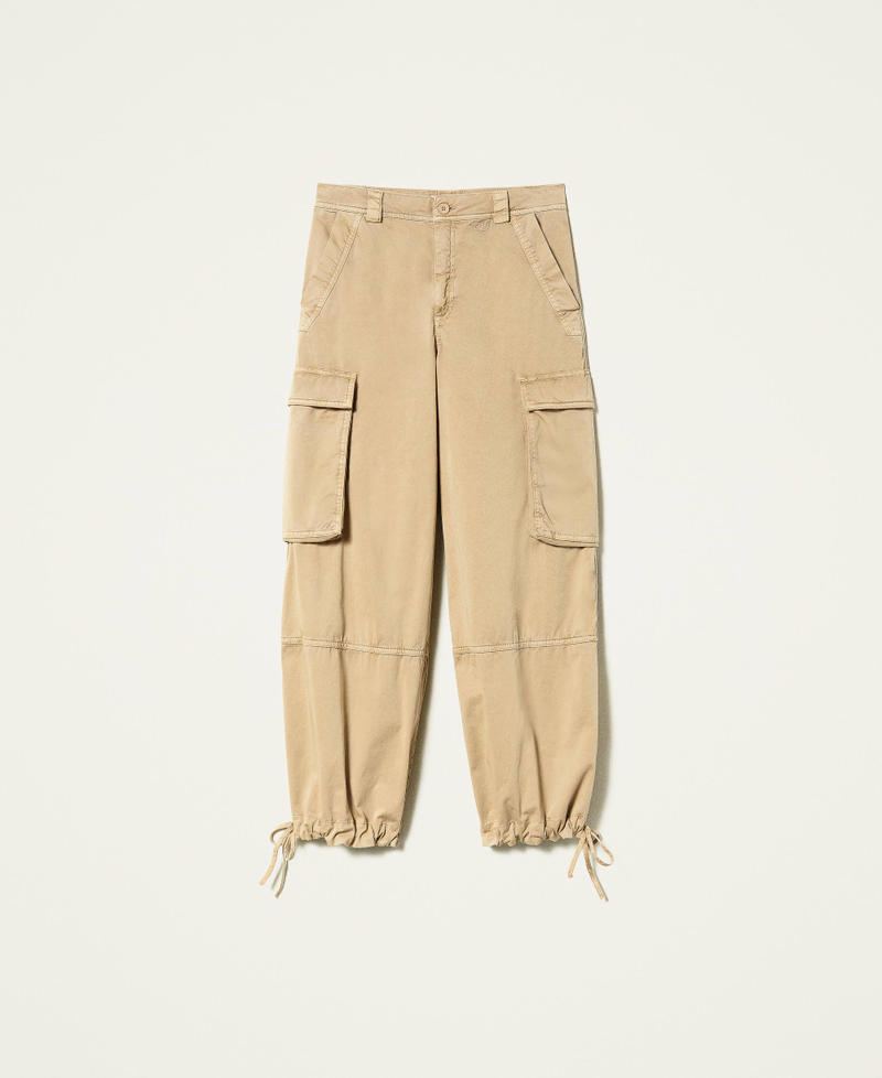 Wide leg drill cargo trousers Woman, Beige | TWINSET Milano