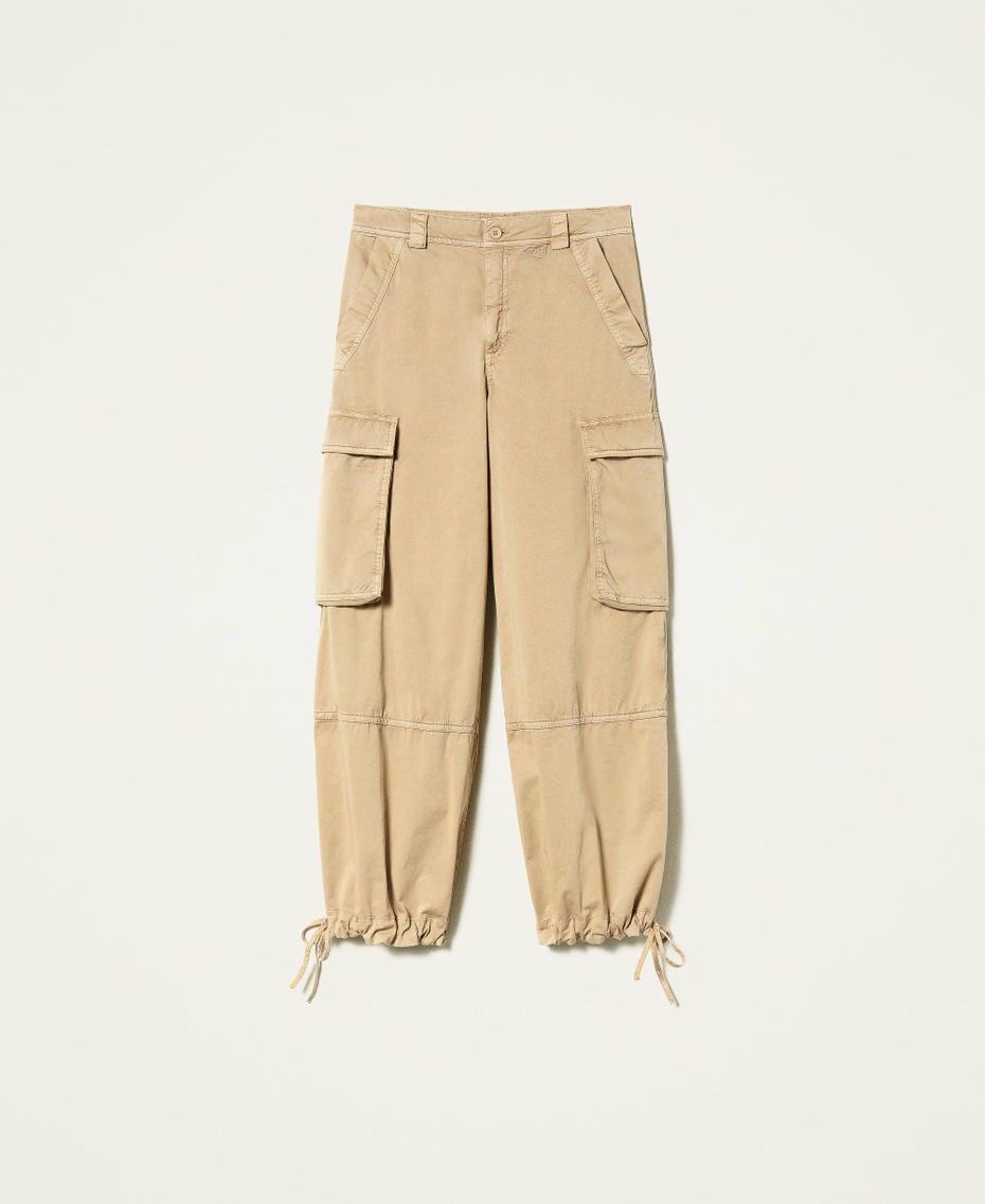 Wide leg drill cargo trousers