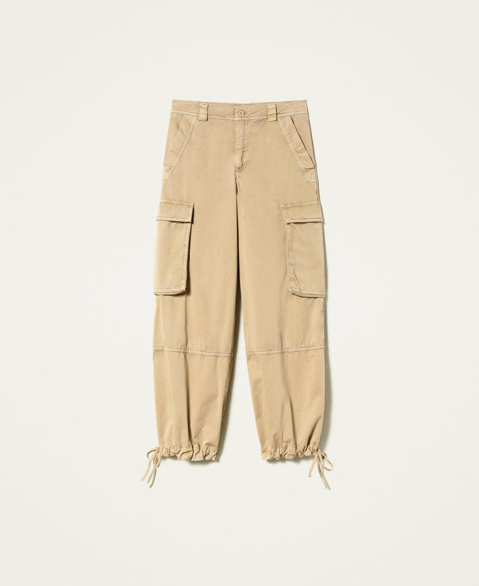 Wide leg drill cargo trousers Woman, Beige | TWINSET Milano