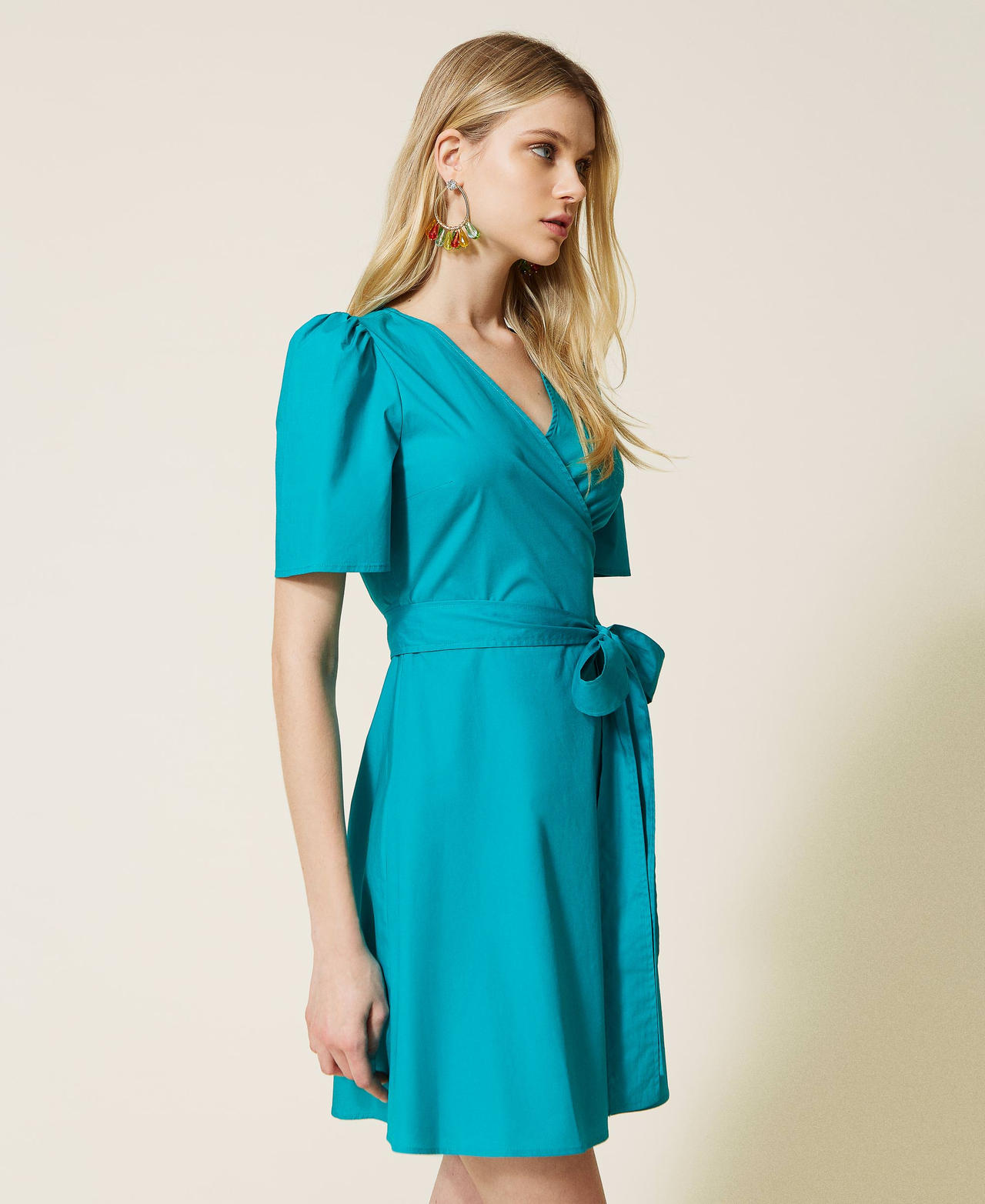 Poplin wrap-around dress