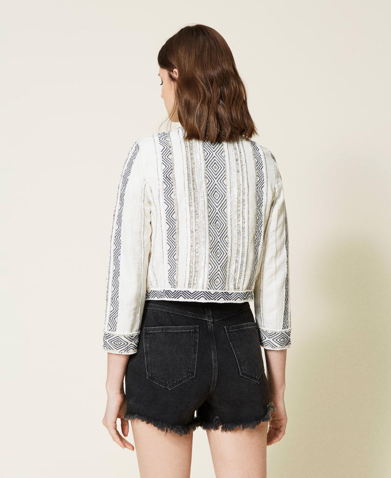 Five-pocket black denim shorts