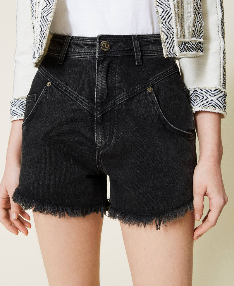 Five-pocket black denim shorts