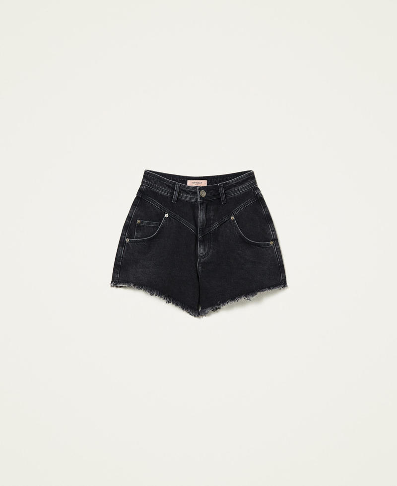 Five-pocket black denim shorts