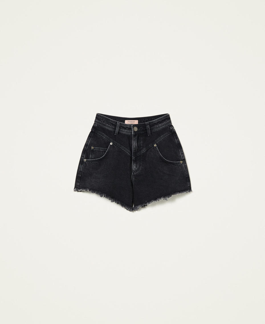 Five-pocket black denim shorts
