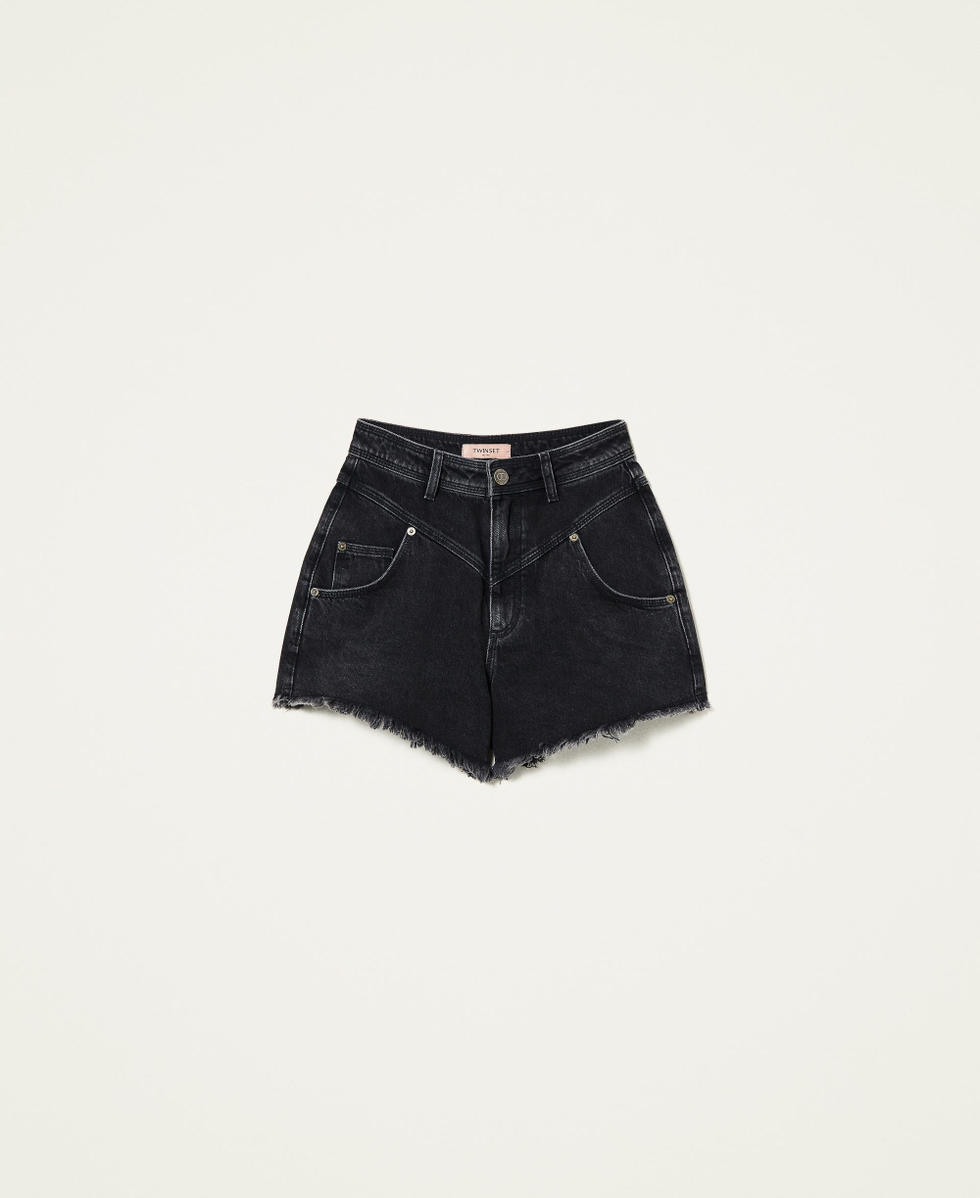 Five pocket black denim shorts Woman Blue TWINSET Milano