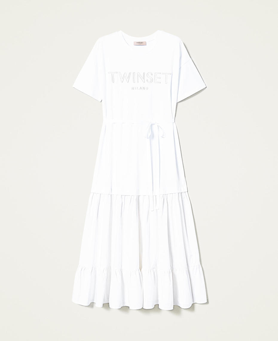 Long dress with embroidered logo and belt
