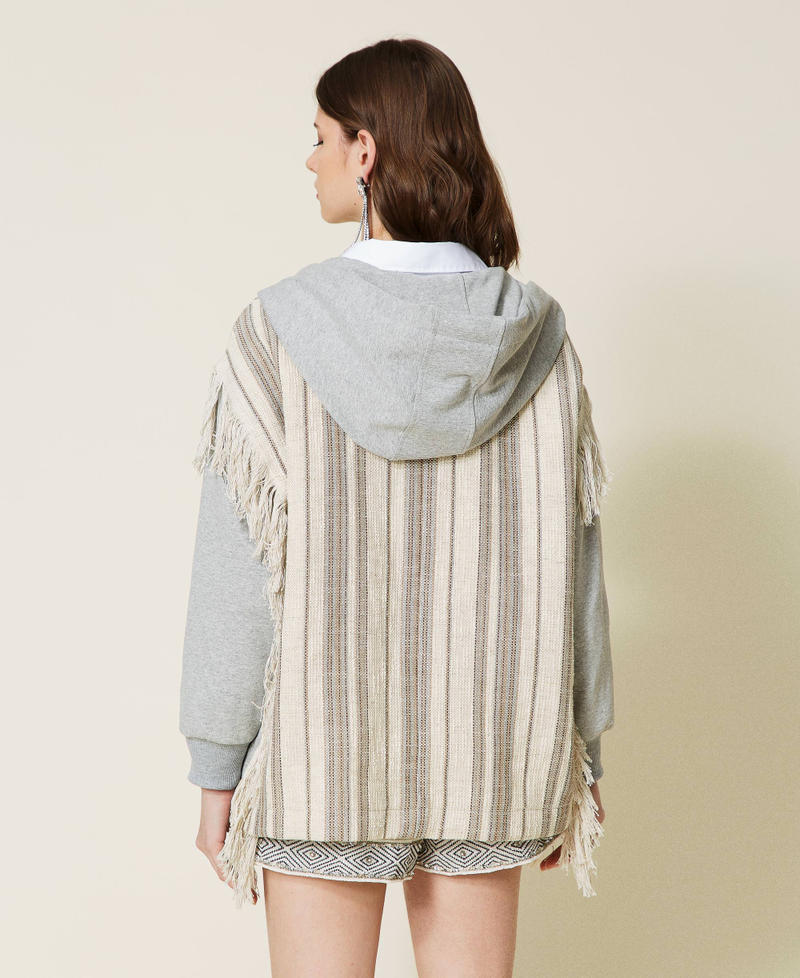 Striped woven hoodie with fringes Two-tone Sand Mat/ Sweatshirt Grey Woman 221TT242A-04
