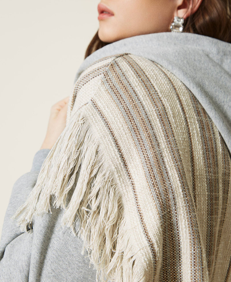 Striped woven hoodie with fringes Two-tone Sand Mat/ Sweatshirt Grey Woman 221TT242A-05