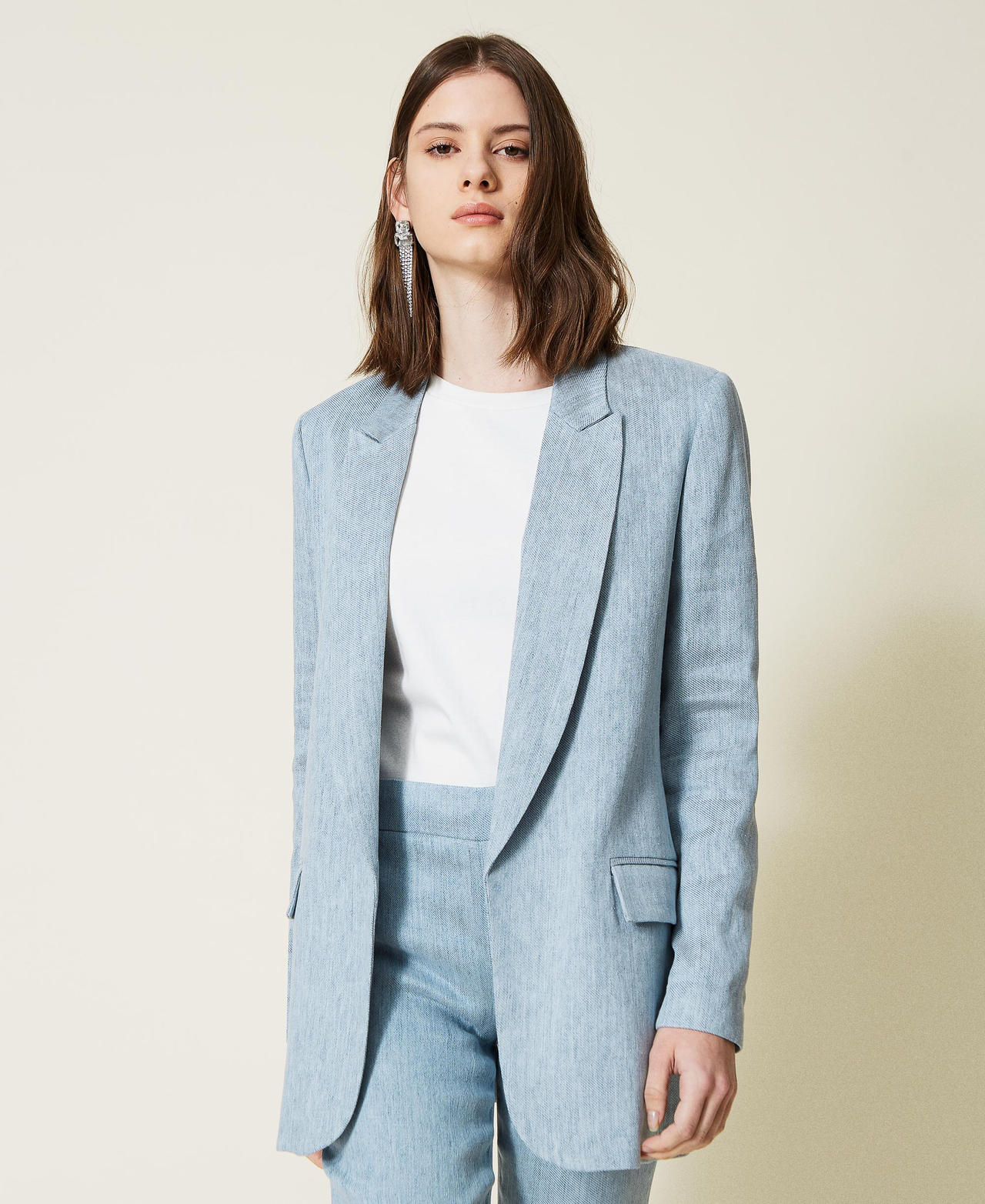 Linen blend blazer Woman, Light blue | TWINSET Milano