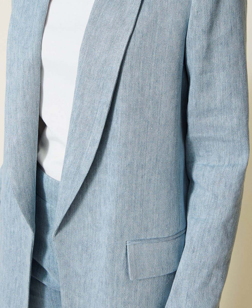 Linen-blend Jacket - Light blue - Ladies