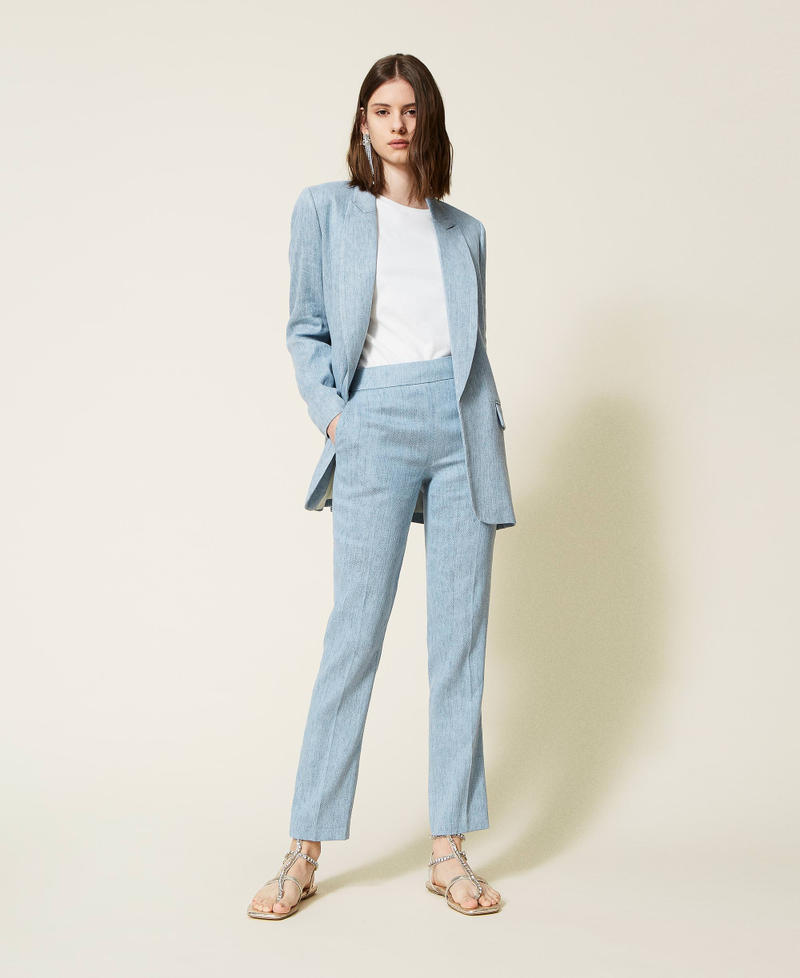 Light blue linen blazer womens on sale
