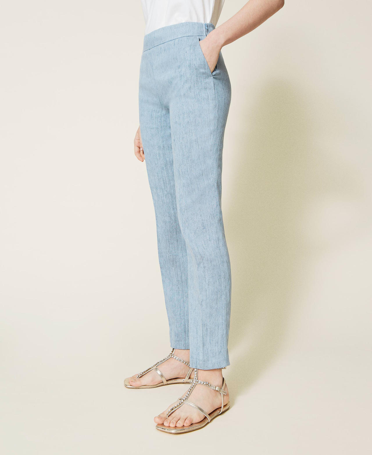 Linen blend cigarette trousers
