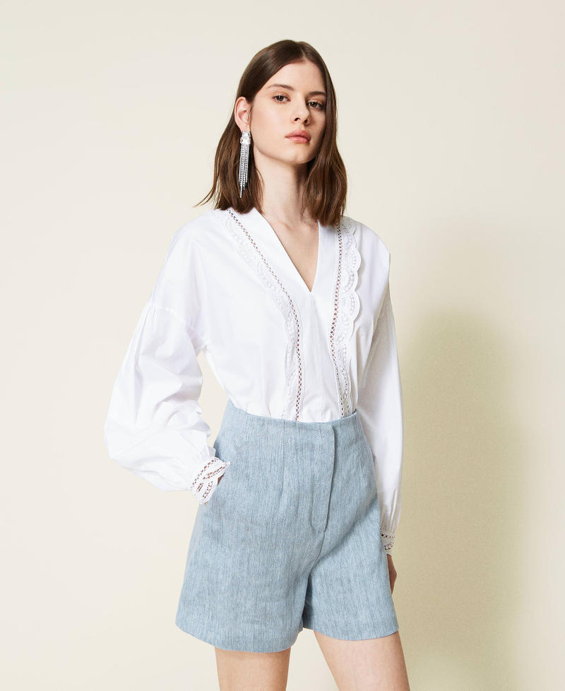 Shorts a vita alta in misto lino