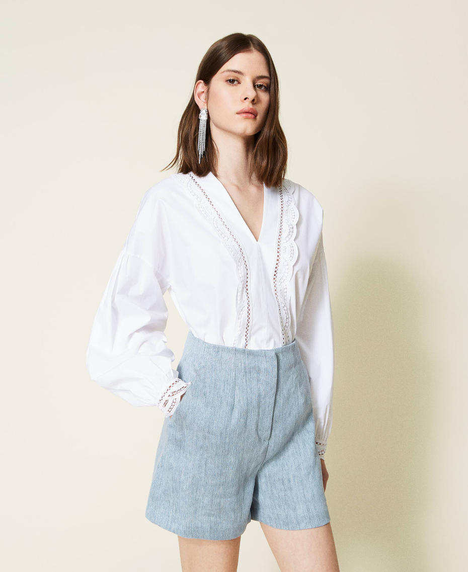 Shorts a vita alta in misto lino