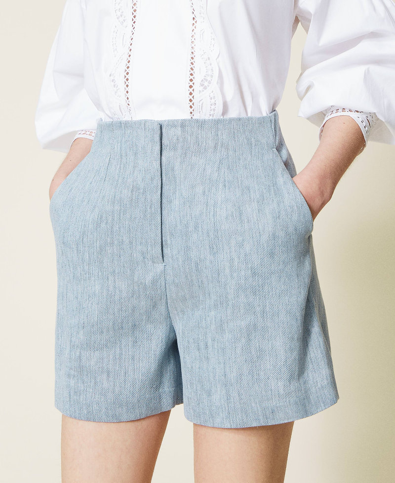 High-Waist-Shorts aus Leinenmischung Unendlichkeits-Azur Frau 221TT2452-02