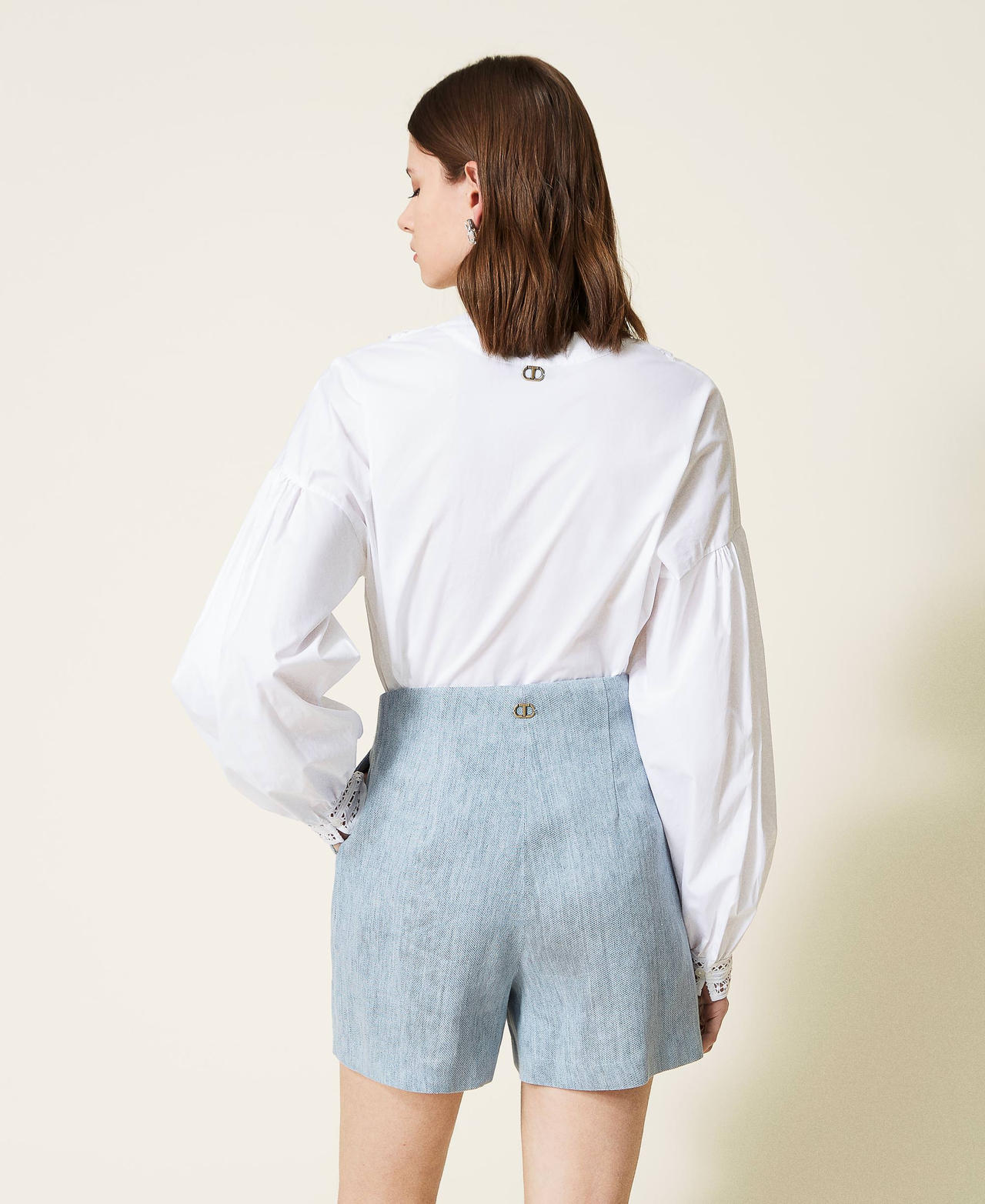 High waist linen blend shorts Infinite Light Blue Woman 221TT2452-03