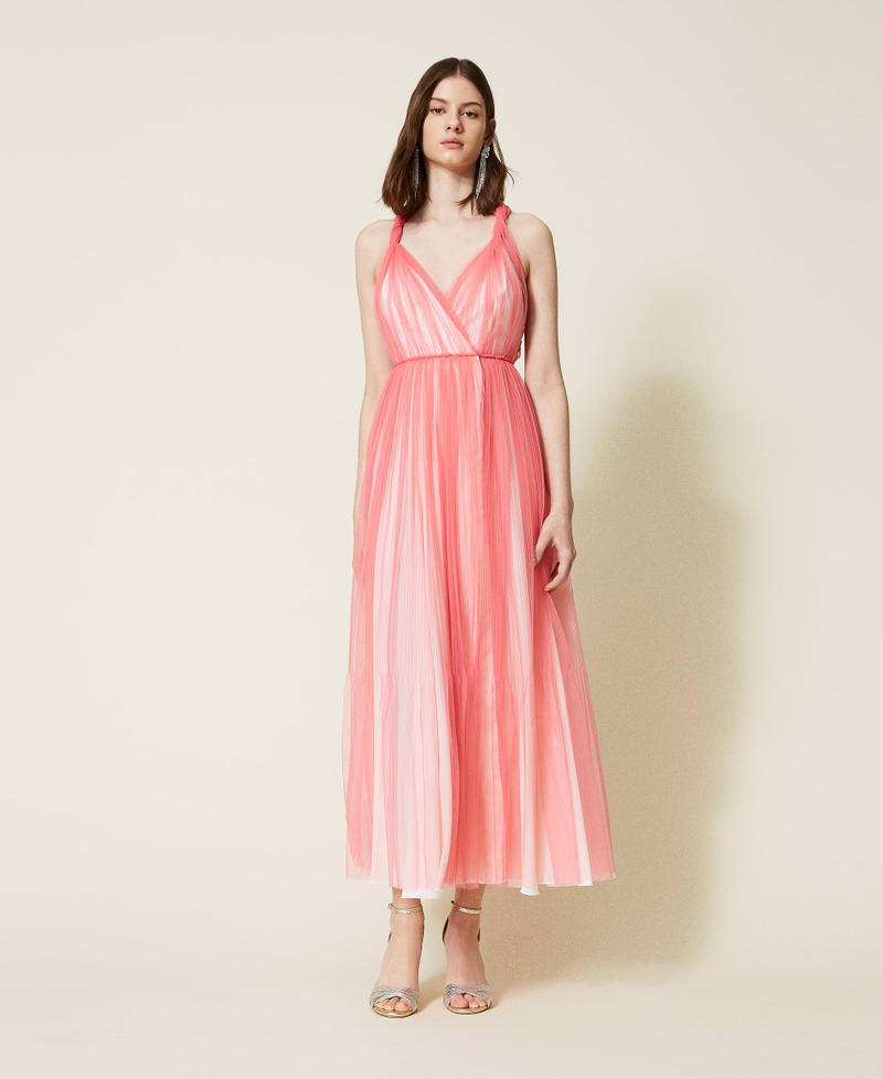 Vestidos largos de tul plisado con tirantes spaghetti Verde Oscuro Tallas Grandes main image 1