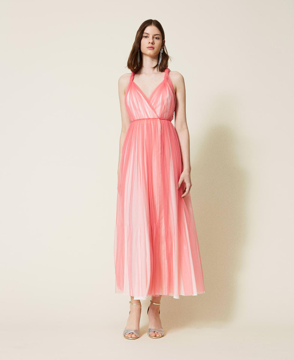 Long pleated tulle wrap around dress