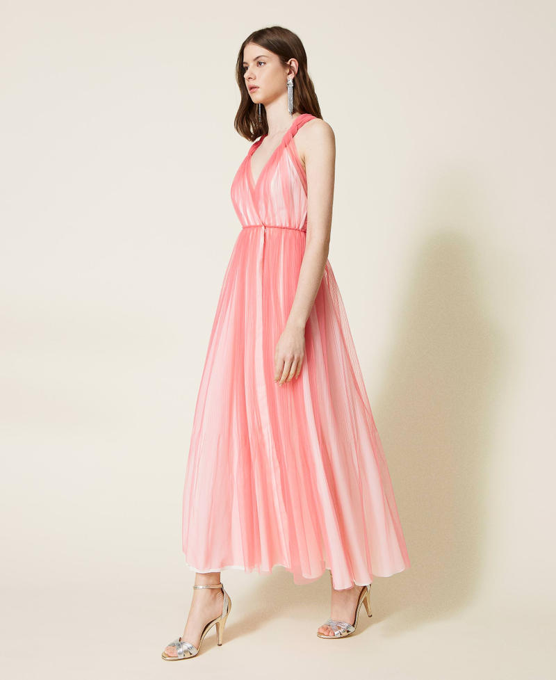 Long pleated tulle wrap-around dress