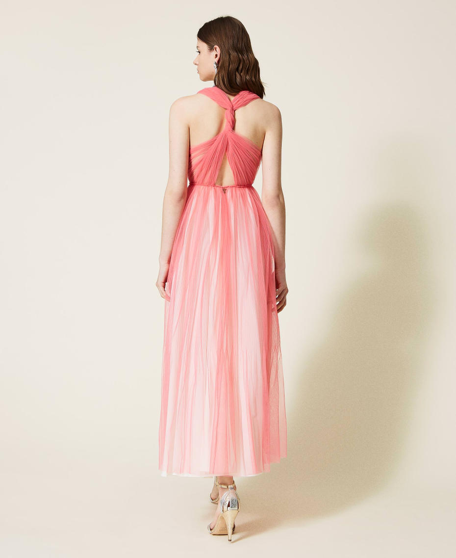 Long pleated tulle wrap-around dress