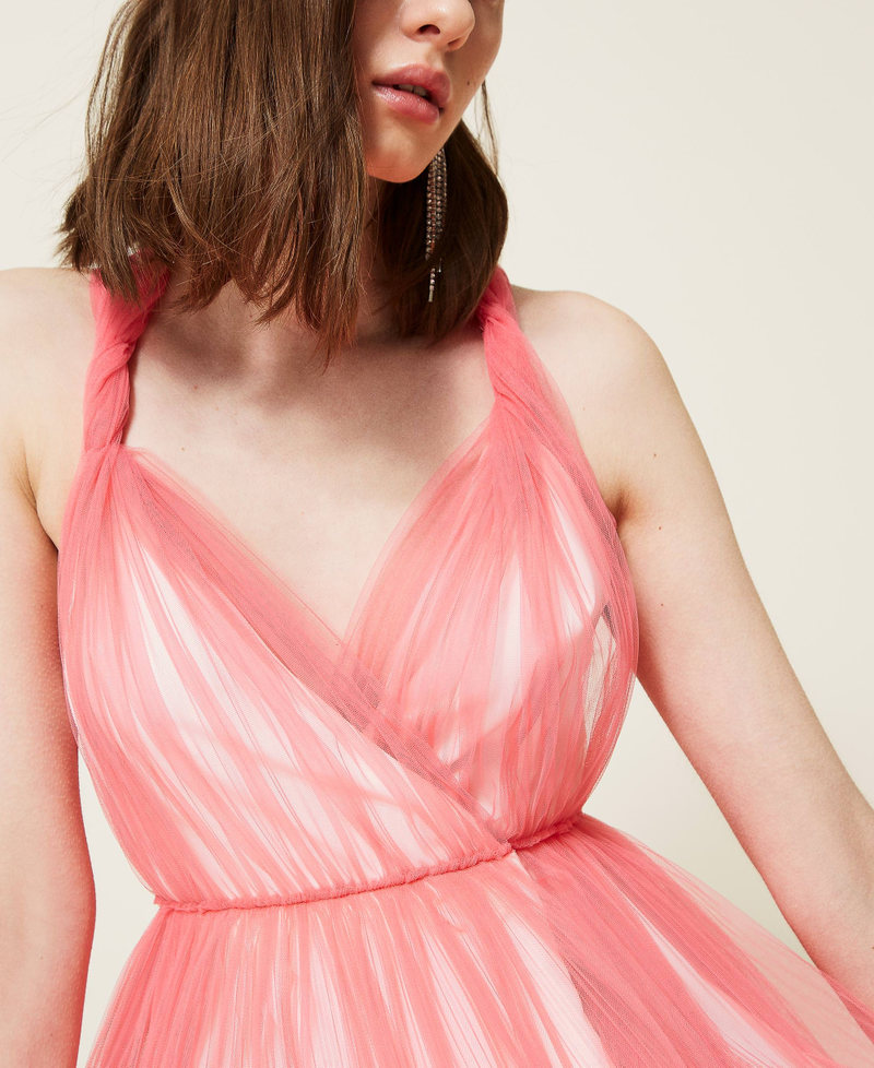 Long pleated tulle wrap-around dress