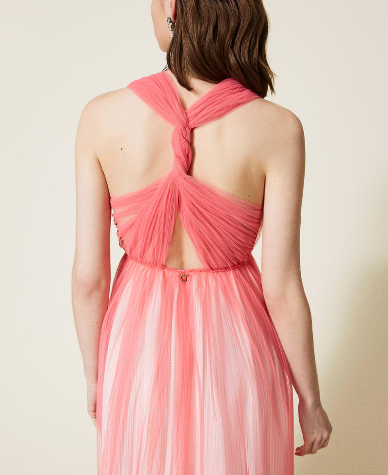 Long pleated tulle wrap-around dress