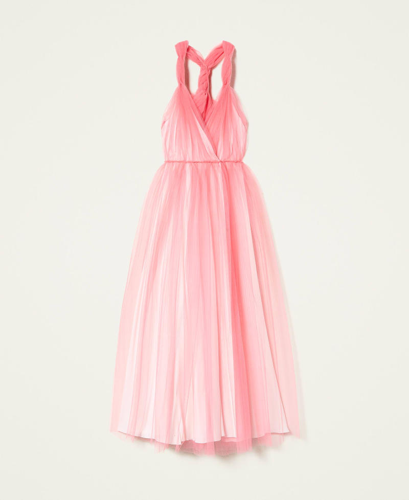 Long pleated tulle wrap-around dress