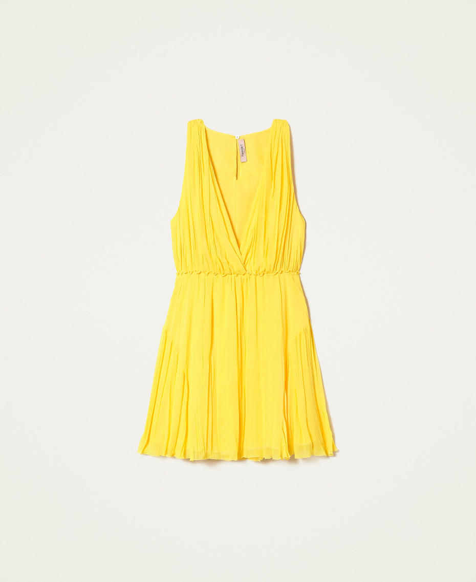Kurzes Kleid aus plissiertem Georgette „Radiant Yellow“-Gelb Frau 221TT2474-0S