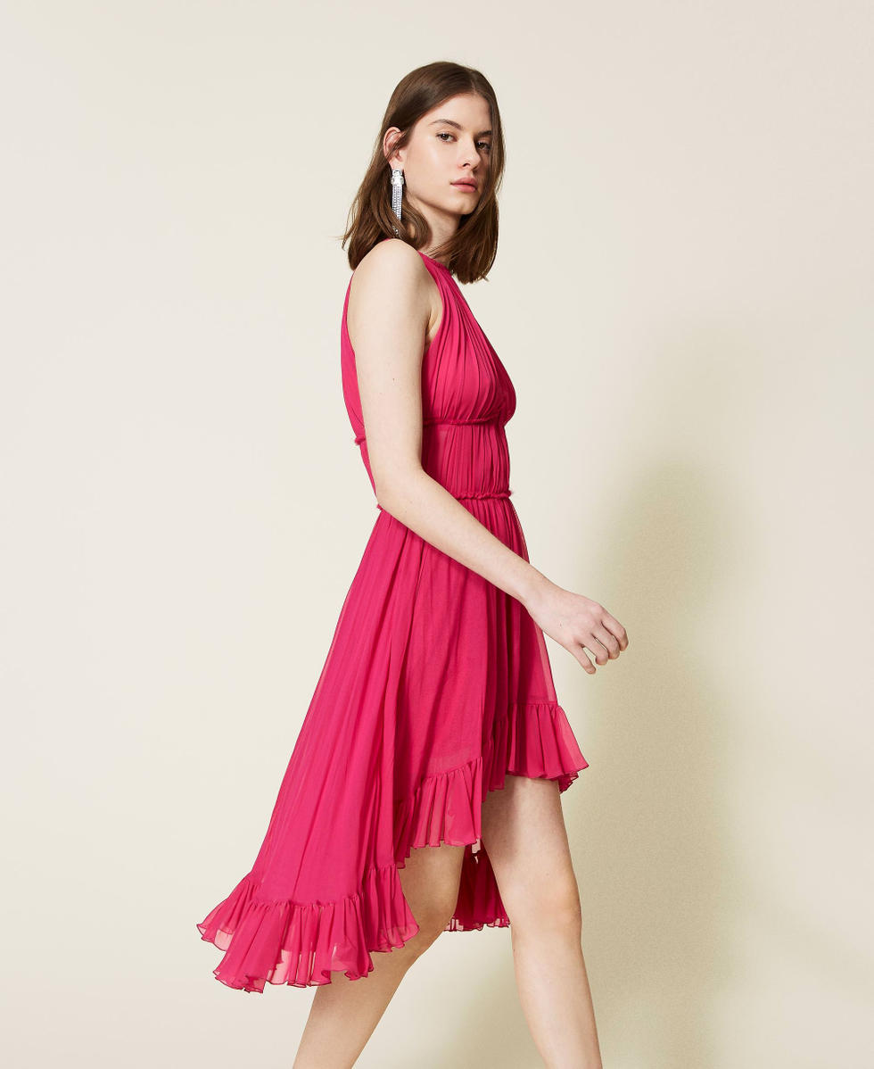 Robe mi longue en cr pe georgette pliss Femme Rose TWINSET Milano