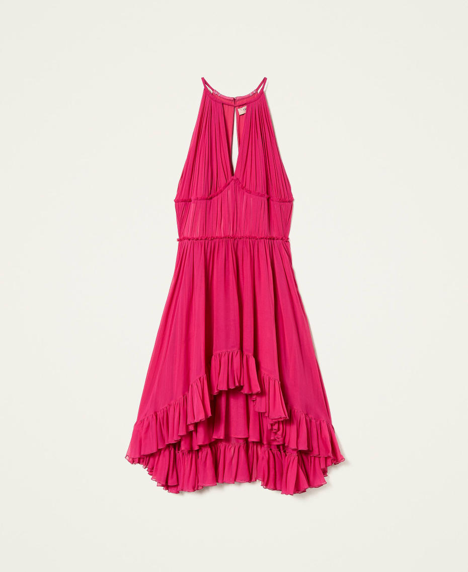 Long pleated georgette dress Shocking Pink Woman 221TT2475-0S