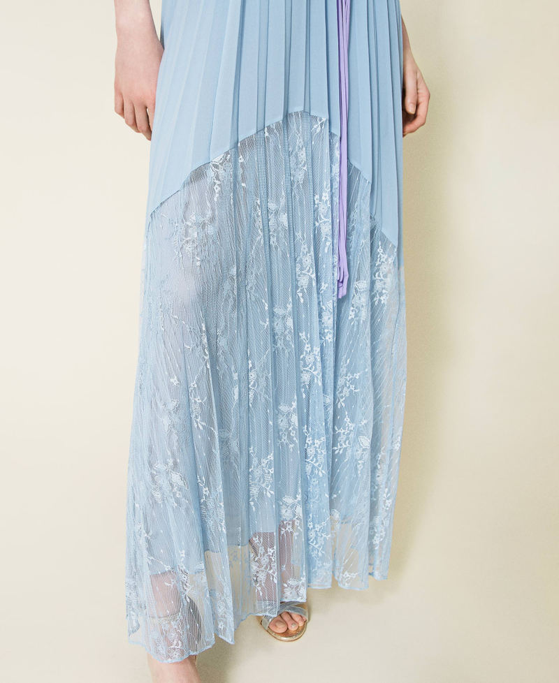 Robe longue en crêpe georgette plissé et dentelle Bicolore Violet « Ballerine »/Bleu Infini Femme 221TT2476-06