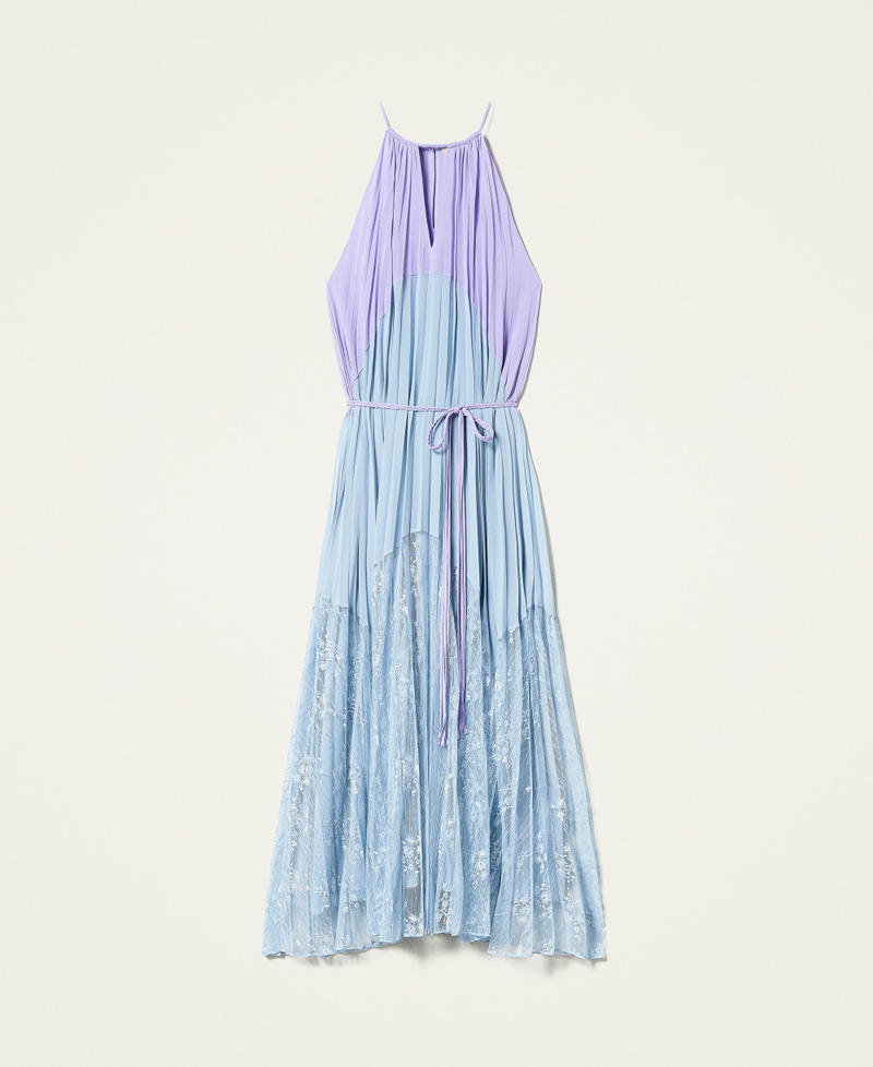Robe longue en crêpe georgette plissé et dentelle Bicolore Violet « Ballerine »/Bleu Infini Femme 221TT2476-0S