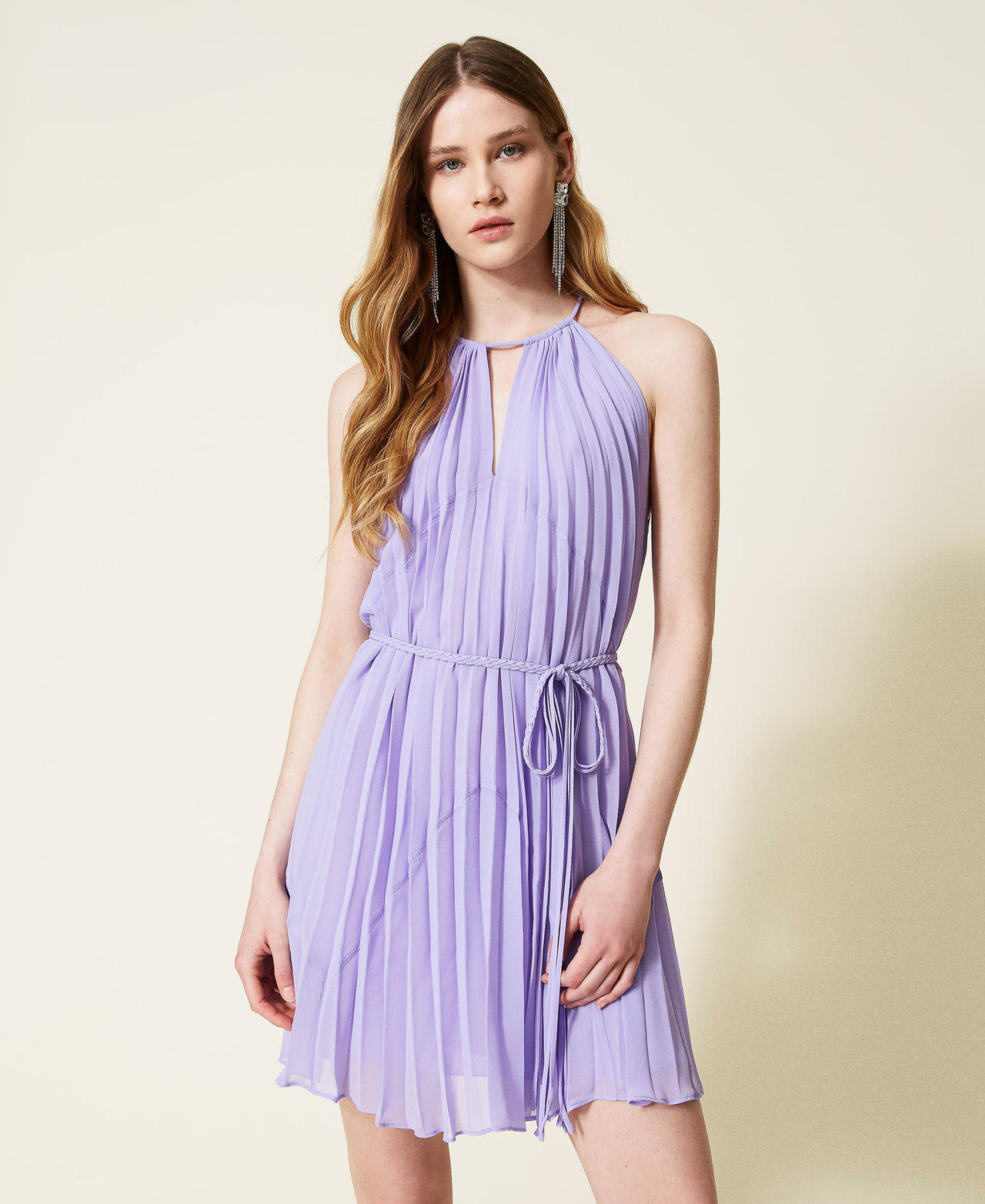 Short sunray pleated georgette dress