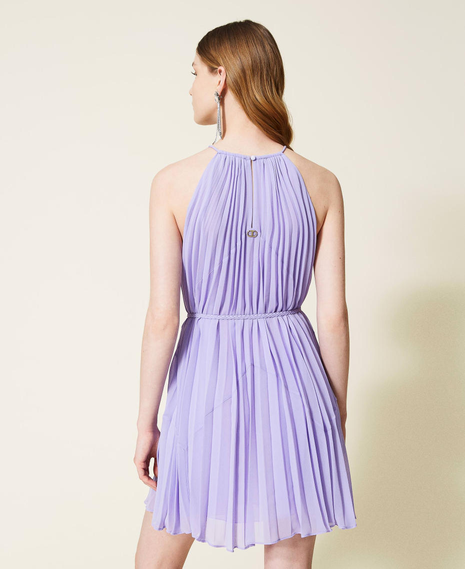 Kurzes Kleid aus Georgette mit Sonnenplissee „Ballerina“-Violett Frau 221TT2479-05