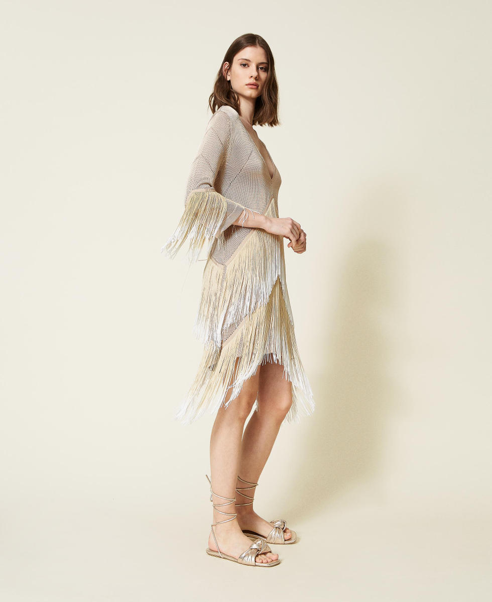 Abito in maglia con frange sfumate Donna Beige TWINSET Milano
