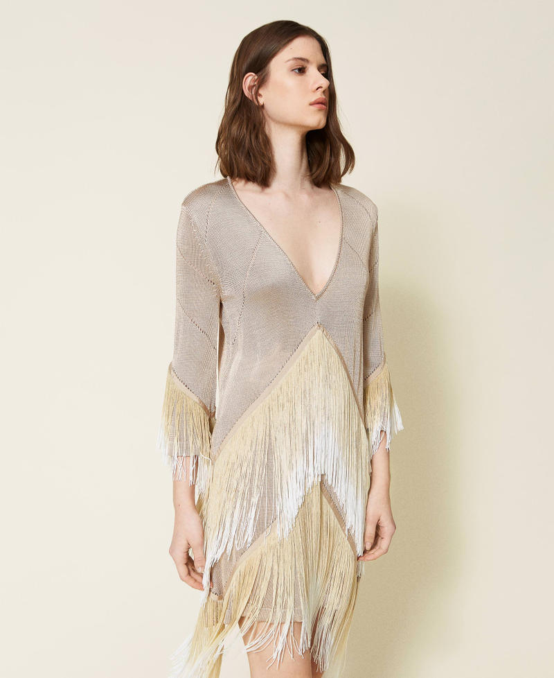 Knitted dress with fadeout fringes Faded "Cuban Sand” Beige Woman 221TT3011-03