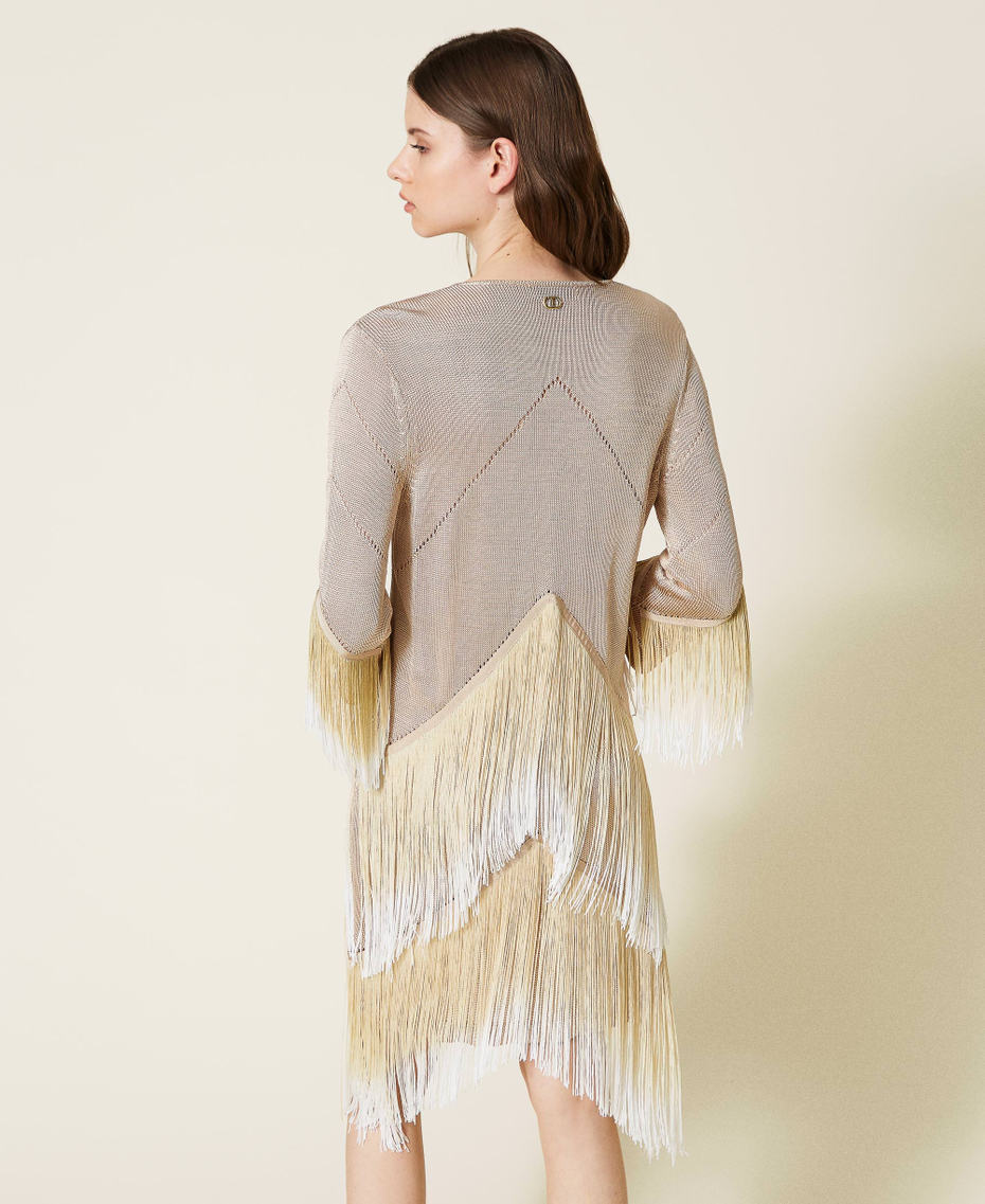 Knitted dress with fadeout fringes Faded "Cuban Sand” Beige Woman 221TT3011-04