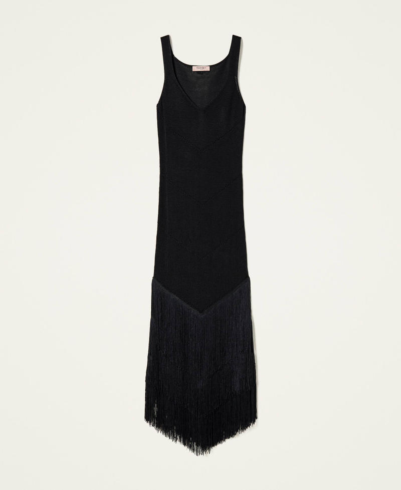 Long knitted dress with fringes Black Woman 221TT3012-0S