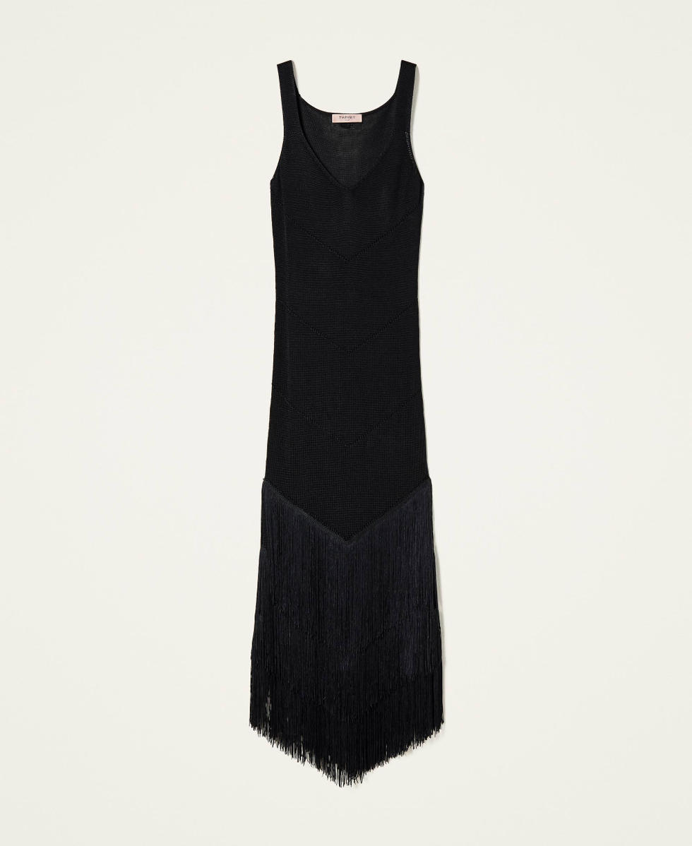 Maxistrickkleid mit Fransen