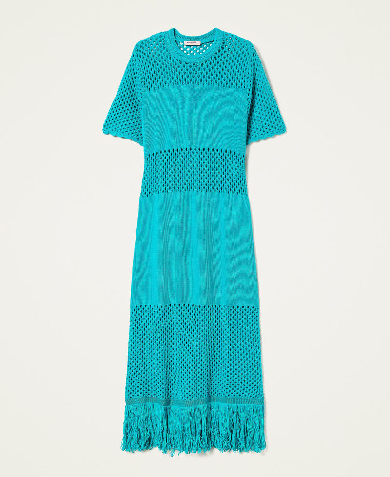 Long knit dress with mesh and fringes "Tropical Green" Woman 221TT3021-0S