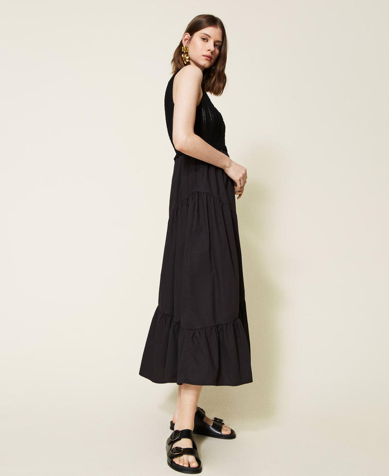 Long poplin and knit dress Black Woman 221TT3083-02