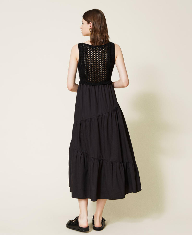 Long poplin and knit dress Black Woman 221TT3083-03