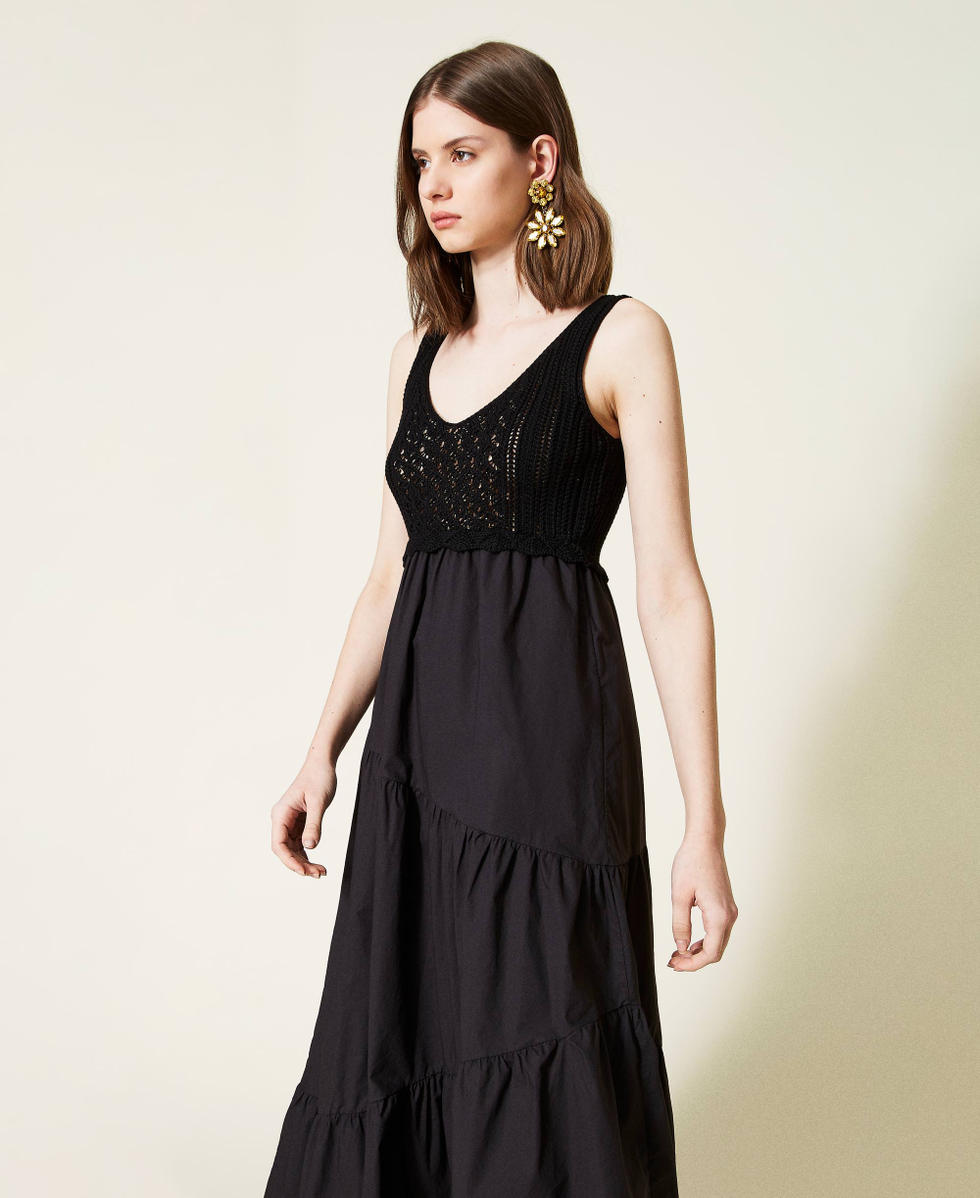 Long poplin and knit dress Woman, Black | TWINSET Milano