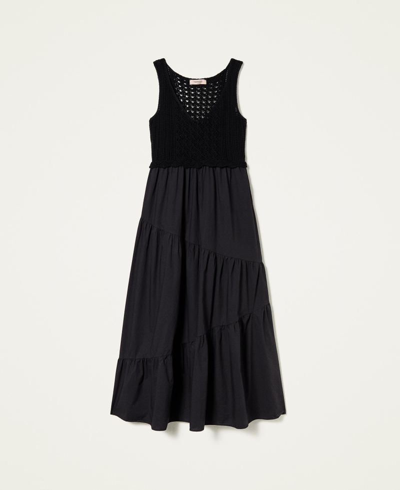 Long poplin and knit dress Black Woman 221TT3083-0S