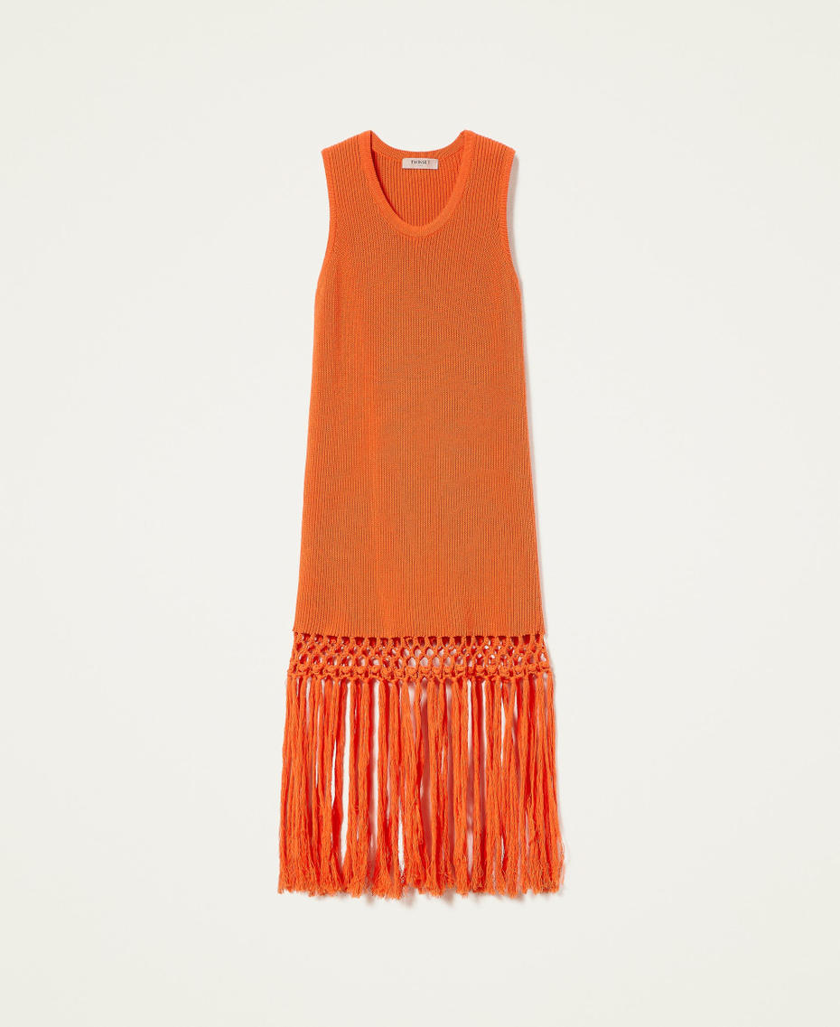 Robe mi-longue en maille avec franges